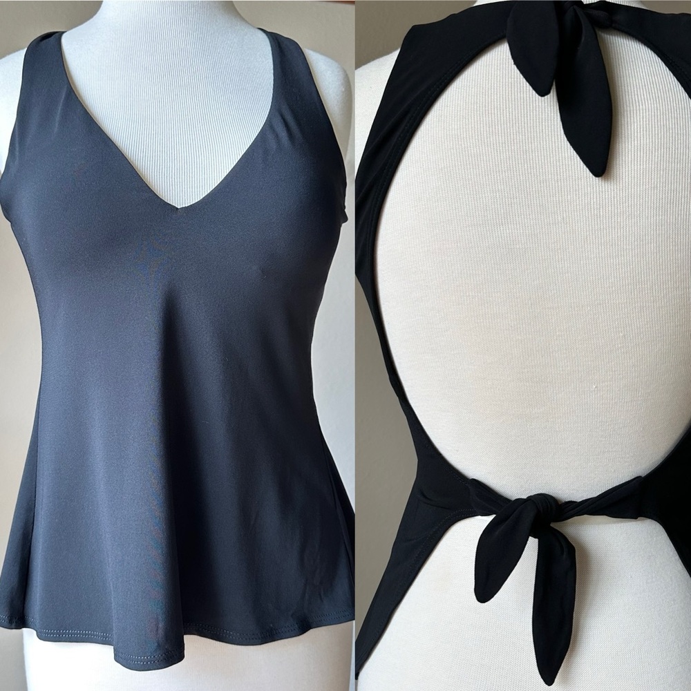 Robin Piccone Black Halter Swim Tankini Top Adjustable Tie Back S/M